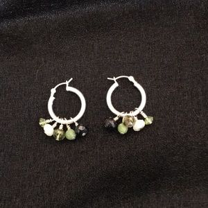 Peridot chalcedony silver hoop earrings
